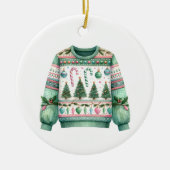1. Platz Gewinner Ugly Sweater Contest Green Pink Keramik Ornament (Vorne)
