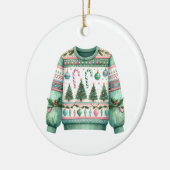 1. Platz Gewinner Ugly Sweater Contest Green Pink Keramik Ornament (Links)