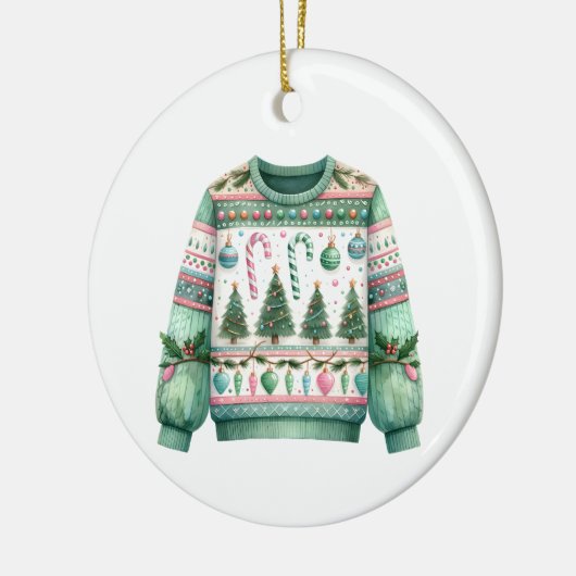 1. Platz Gewinner Ugly Sweater Contest Green Pink Keramik Ornament (Links)