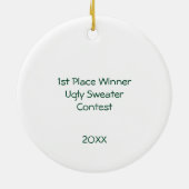 1. Platz Gewinner Ugly Sweater Contest Green Pink Keramik Ornament (Hinten)