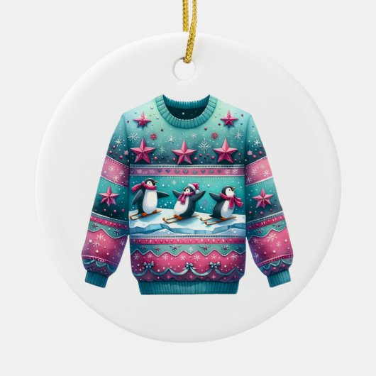 1. Platz Gewinner Ugly Sweater Contest Pink Aquama Keramik Ornament (Vorne)