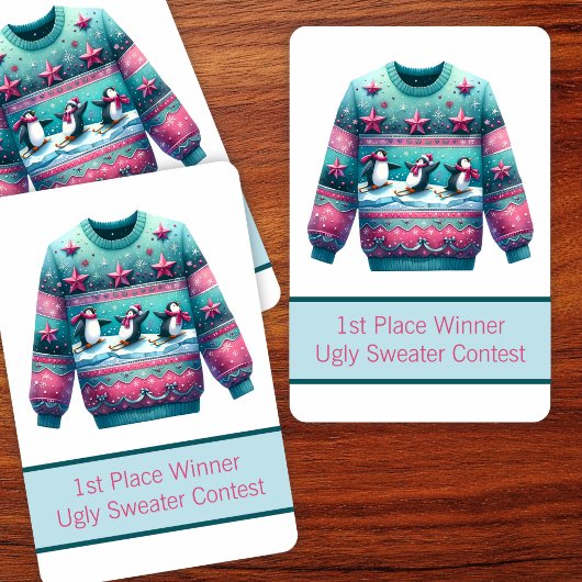 1. Platz Gewinner Ugly Sweater Contest Pink Aquama Spielkarten