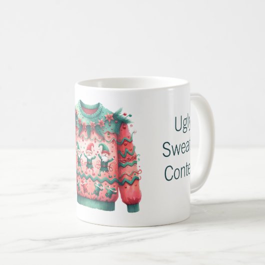 1. Platz Gewinner Ugly Sweater Contest Pink Green Kaffeetasse (VorderseiteRechts)