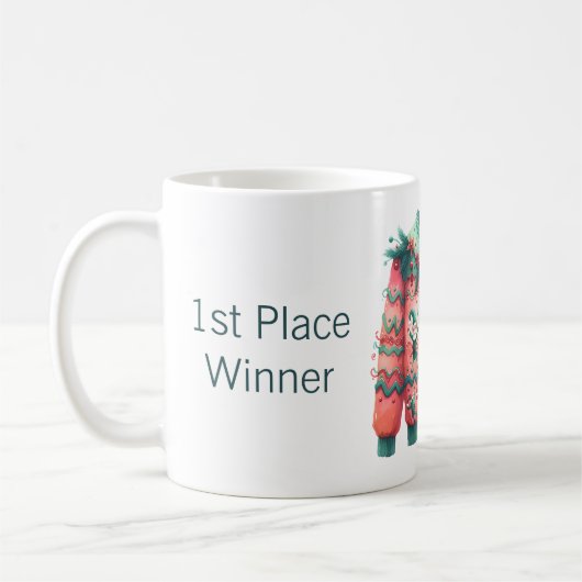 1. Platz Gewinner Ugly Sweater Contest Pink Green Kaffeetasse (Links)
