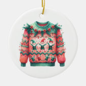 1. Platz Gewinner Ugly Sweater Contest Pink Green Keramik Ornament (Vorne)