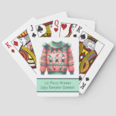 1. Platz Gewinner Ugly Sweater Contest Pink Green Spielkarten (Rückseite)