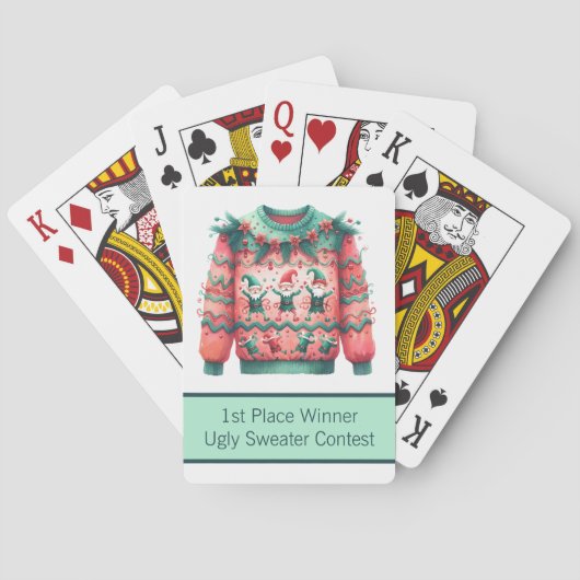 1. Platz Gewinner Ugly Sweater Contest Pink Green Spielkarten (Rückseite)