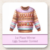1. Platz Gewinner Ugly Sweater Contest Pink Lila Getränkeuntersetzer (Vorderseite)