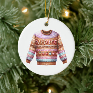 1. Platz Gewinner Ugly Sweater Contest Pink Lila Keramik Ornament