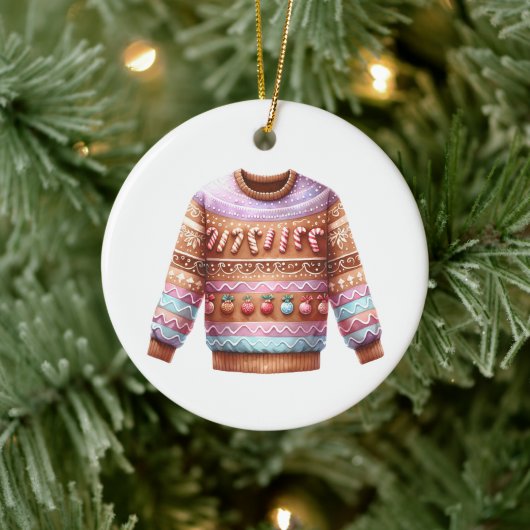 1. Platz Gewinner Ugly Sweater Contest Pink Lila Keramik Ornament (Baum)