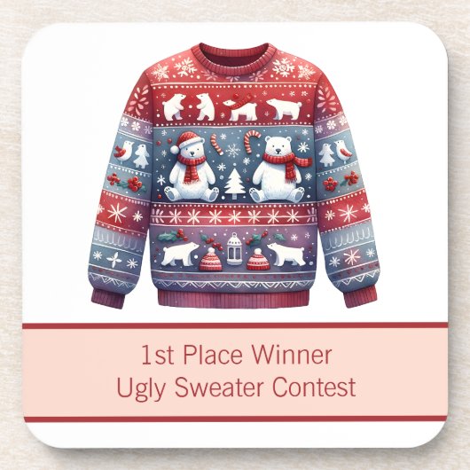 1. Platz Gewinner Ugly Sweater Contest Red Blue Getränkeuntersetzer (Vorderseite)