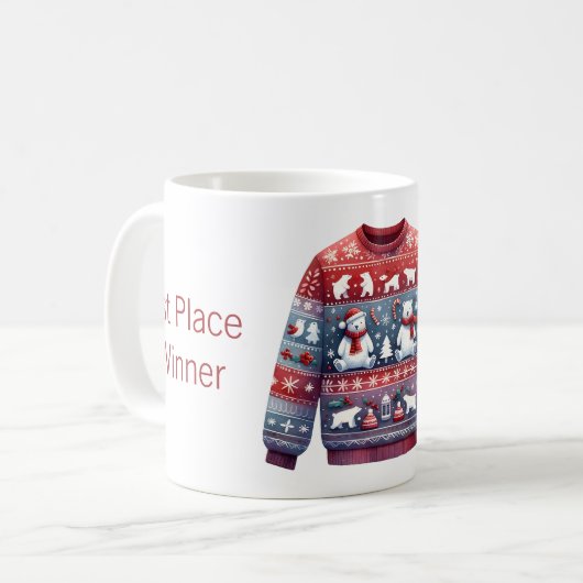 1. Platz Gewinner Ugly Sweater Contest Red Blue Kaffeetasse (Vorderseite Links)