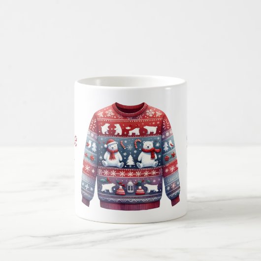 1. Platz Gewinner Ugly Sweater Contest Red Blue Kaffeetasse (Mittel)
