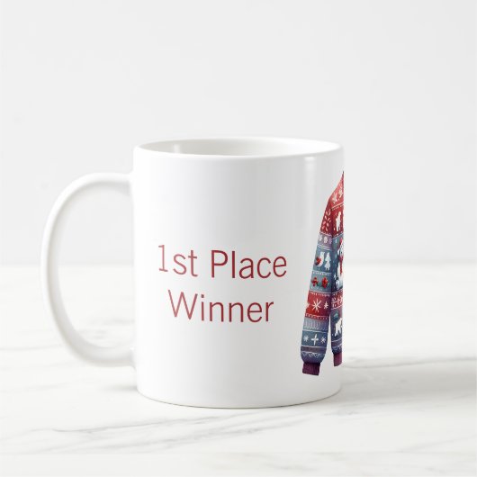 1. Platz Gewinner Ugly Sweater Contest Red Blue Kaffeetasse (Links)