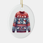 1. Platz Gewinner Ugly Sweater Contest Red Blue Keramik Ornament (Rechts)