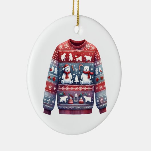 1. Platz Gewinner Ugly Sweater Contest Red Blue Keramik Ornament (Rechts)