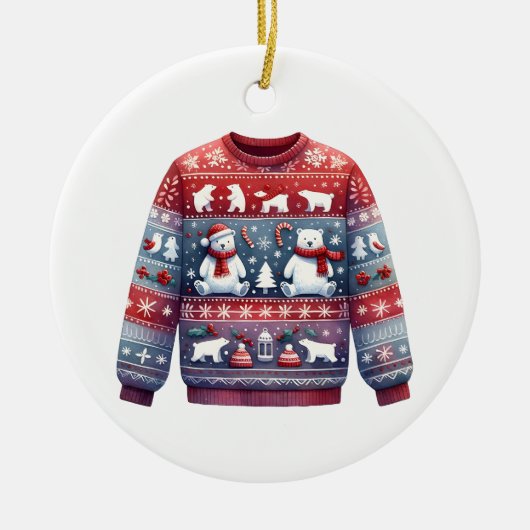 1. Platz Gewinner Ugly Sweater Contest Red Blue Keramik Ornament (Vorne)