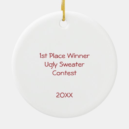 1. Platz Gewinner Ugly Sweater Contest Red Blue Keramik Ornament (Hinten)