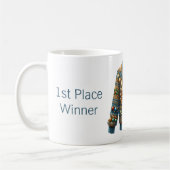 1. Platz Gewinner Ugly Sweater Contest Tree Lights Kaffeetasse (Links)