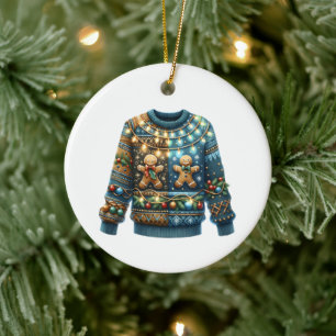 1. Platz Gewinner Ugly Sweater Contest Tree Lights Keramik Ornament