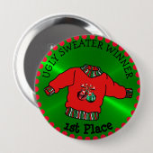 1. Platz Ugly Sweater Gewinner Weihnachts Gold Med Button (Vorne & Hinten)