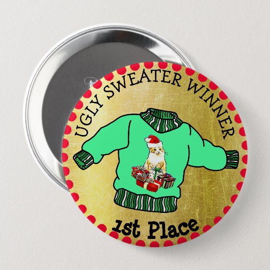 1. Platz Ugly Sweater Gewinner Weihnachts Gold Med Button (Vorne & Hinten)