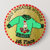 1. Platz Ugly Sweater Gewinner Weihnachts Gold Med Button (Vorderseite)