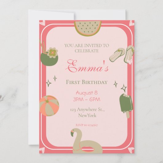 1. Pool Party Geburtstag Einladungen Foto. (Vorderseite)