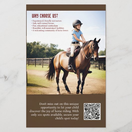 1 QR-Code + Flyer der Reitklasse für Kinder (Hinten)