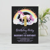 1. Rainbow Unicorn Geburtstag Einladungen (Stehend Vorderseite)