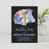 1. Rainbow Unicorn Geburtstag Einladungen (Stehend Vorderseite)