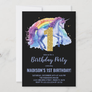 1. Rainbow Unicorn Geburtstag Einladungen