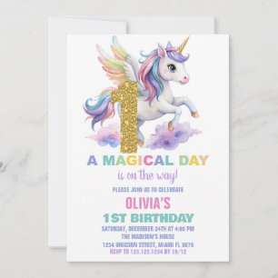 1. Rainbow Unicorn Geburtstag Einladungen Fliegen