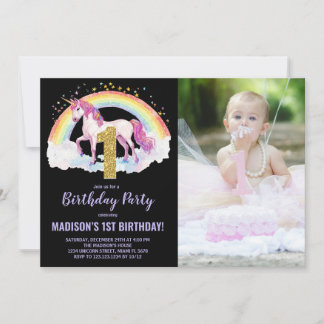 1. Rainbow Unicorn Geburtstag Einladungen Foto