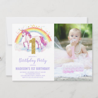 1. Rainbow Unicorn Geburtstag Einladungen Foto