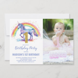 1. Rainbow Unicorn Geburtstag Einladungen Foto