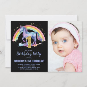 1. Rainbow Unicorn Geburtstag Einladungen Foto