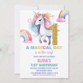 1. Rainbow Unicorn Geburtstag Einladungen Glitzer