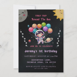 1. Reise Modernes Wasserfarben Weltraum 1. Geburts Einladung