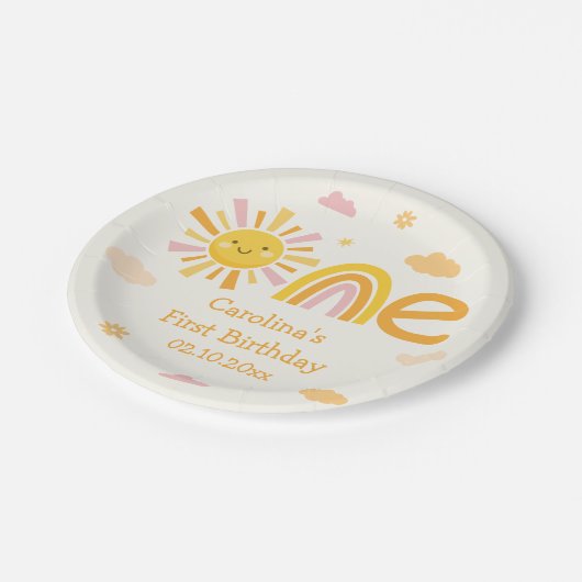 1. Reise um das Sun Birthday Party Girl Pappteller (Schrägansicht)