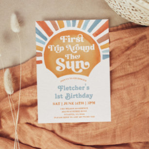 1. Reise um die Sonne Junge 1. Geburtstag Einladung