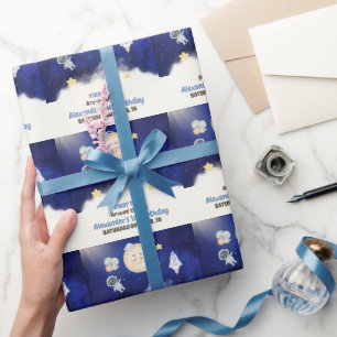 1. Reise Wasserfarbe Weltraum 1. Geburtstag Junge Geschenkpapier