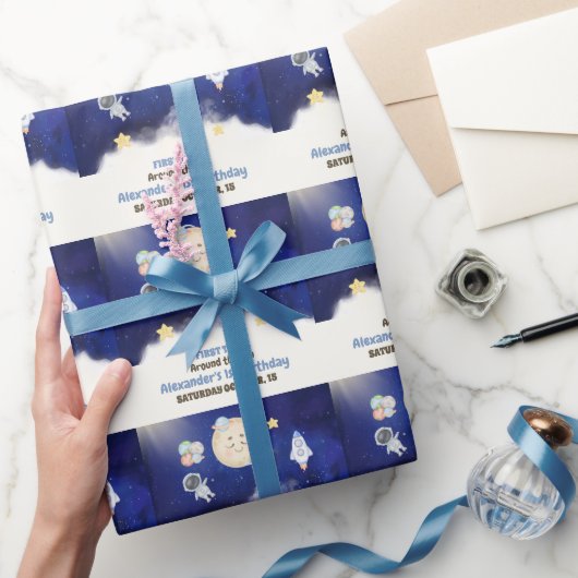 1. Reise Wasserfarbe Weltraum 1. Geburtstag Junge Geschenkpapier (Schenken)