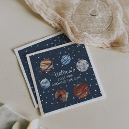 1. Reise Wasserfarbe Weltraum Geburtstag Serviette