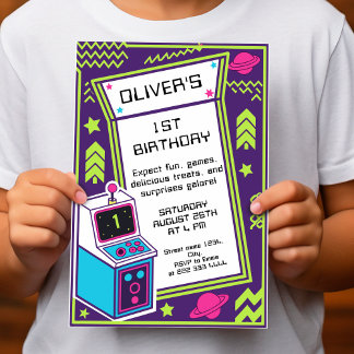 1. Retro Arcade Geburtstagsfeier Einladung