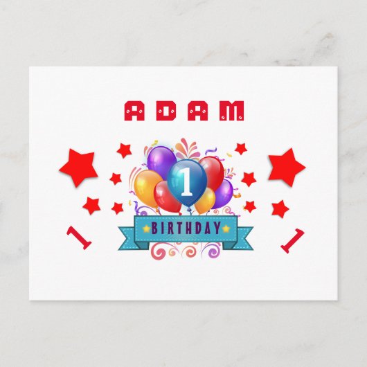1. Rett Geburtsdatum: Balloons and Stars S01L Ankündigungspostkarte (Vorderseite)
