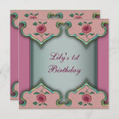 1. Rosa Aquamarine Extravagante Blume Geburtstag E Einladung (Vorne/Hinten)