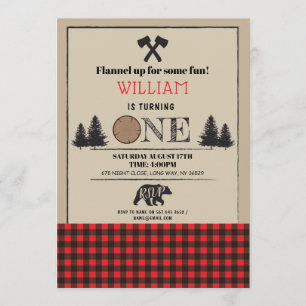 1. Rot des Holzfäller-Geburtstags-Party-EINS Einladung