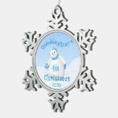 1. Schneemann der Enkelin Weihnachts Schneeflocken Zinn-Ornament (Rechts)