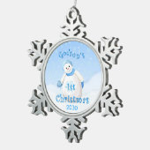 1. Schneemann des Patensohns Weihnachts Schneeflocken Zinn-Ornament (Rechts)